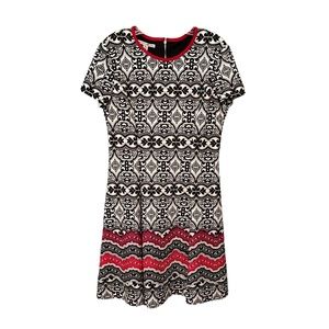 Maggy London Black White Lace Print Fit & Flare Holiday Dress Size 12